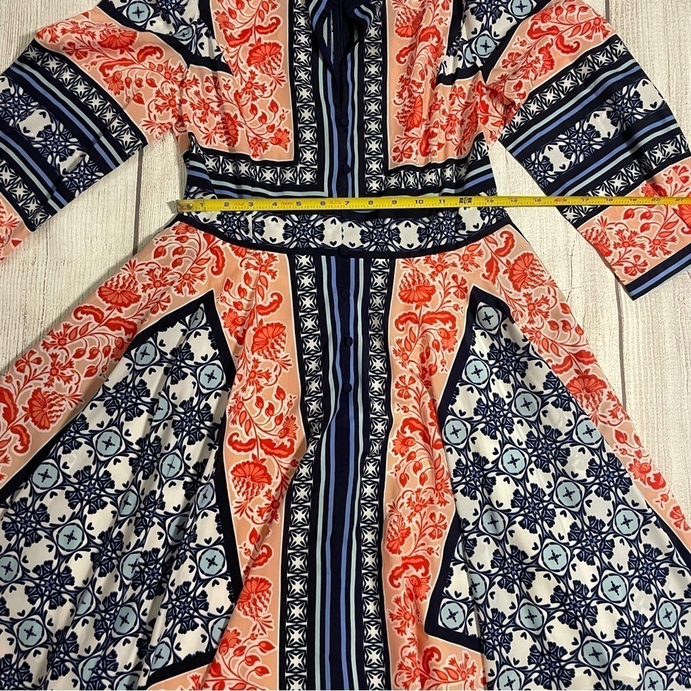 ELIZA J Women’s Bandana Print Handkerchief Dress Navy Orange Boho Coastal Size 6 - Picture 8 of 12